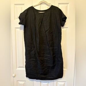 Black Linen Short Sleeve Dress